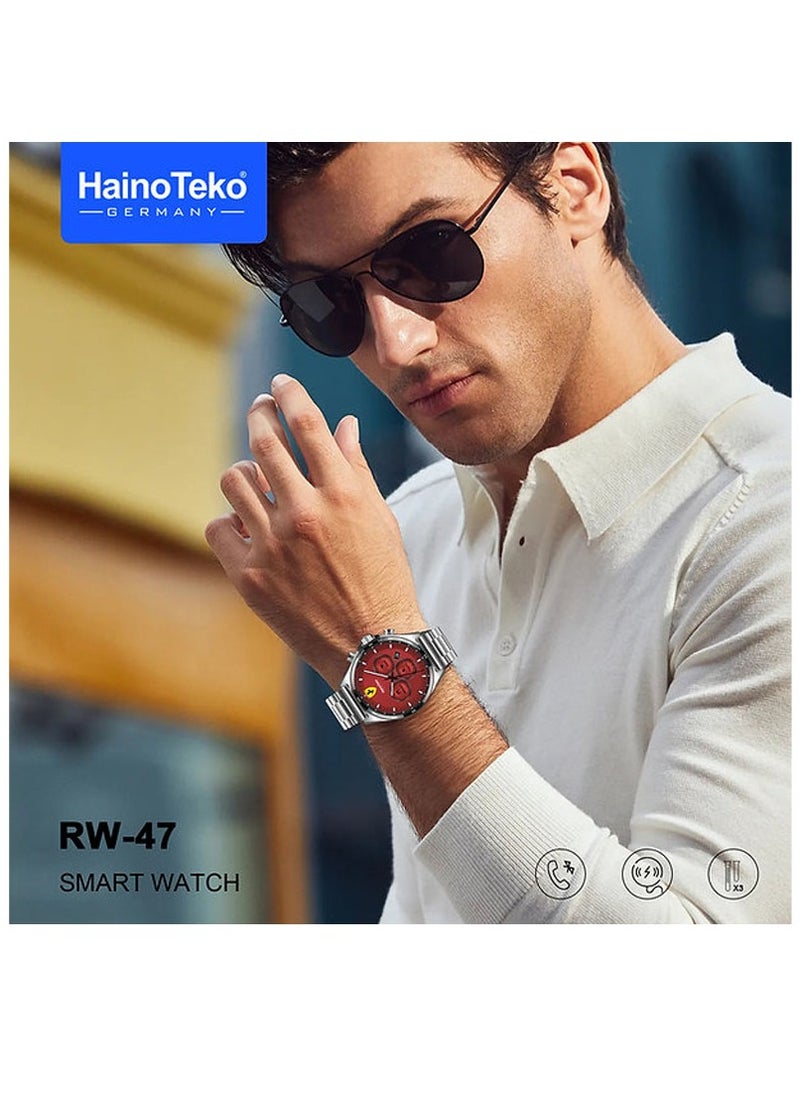 Haino Teko - Haino Teko Germany RW47 Round Shape AMOLED Display Smart Watch With 3 Pair Straps and Wireless Charger For Men's Black - Image 1
