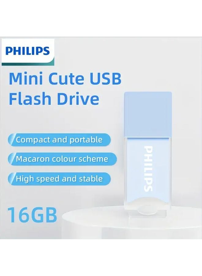 أزرق 16 جيجابايت صغير لطيف محرك أقراص فلاش USB 2.0 التوصيل والتشغيل أداء مستقر لأجهزة الكمبيوتر المحمولة والمرئيات والطائرات بدون طيار - Image 1