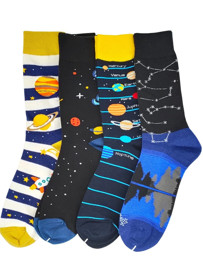 Colorful Novelty Dress Socks with Fun Universe Pattern - Crazy Cotton Socks for Men and Kids, Perfect for Adding a Touch of Whimsy to Any Outfit! - Image 2