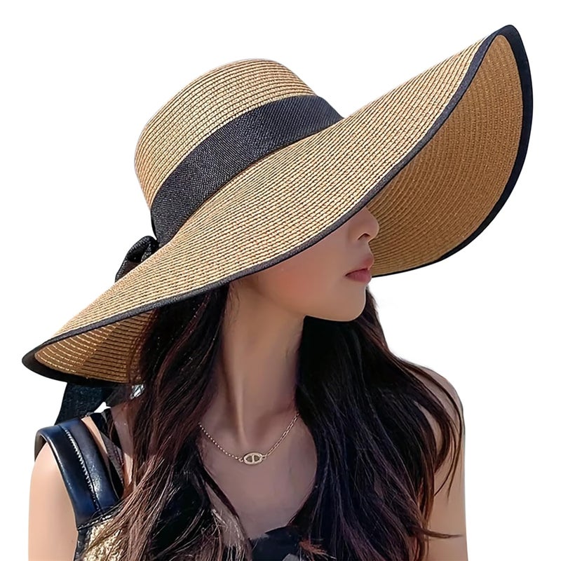 TOBEHIGHER Beach Hats for Women - Beach Hat Womens UPF 50+, Packable Sun Hat Women Roll Up, Wide Brim Straw Hat for Women, Khaki - Image 1