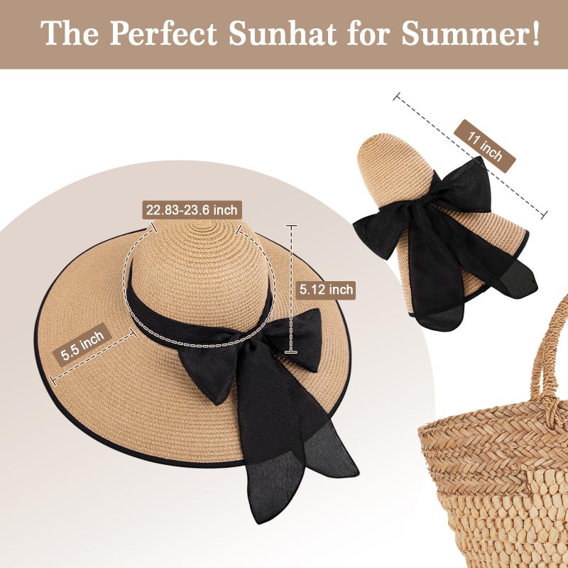 TOBEHIGHER Beach Hats for Women - Beach Hat Womens UPF 50+, Packable Sun Hat Women Roll Up, Wide Brim Straw Hat for Women, Khaki - Image 3