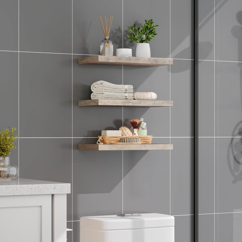 RALGEND Floating Shelves for Wall, 1.5" Thick Wall Shelf Set of 3 with Invisible Brackets, 15.7L x 7.9W Hanging Book Shelves Farmhouse Home Decor for Bathroom, Living Room, Bedroom, Greige 4301BJP3BG - Image 2