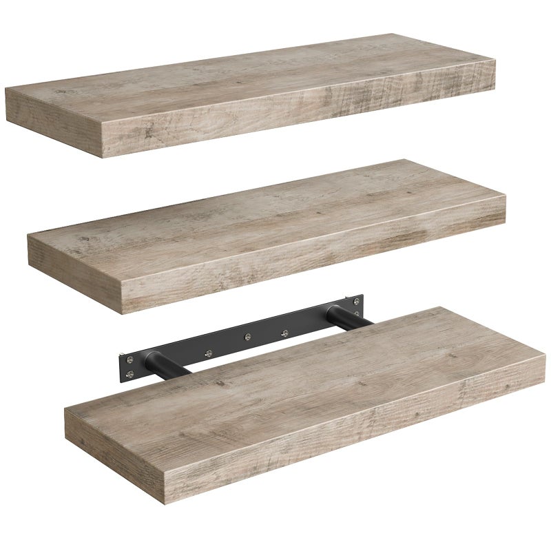 RALGEND Floating Shelves for Wall, 1.5" Thick Wall Shelf Set of 3 with Invisible Brackets, 15.7L x 7.9W Hanging Book Shelves Farmhouse Home Decor for Bathroom, Living Room, Bedroom, Greige 4301BJP3BG - Image 1