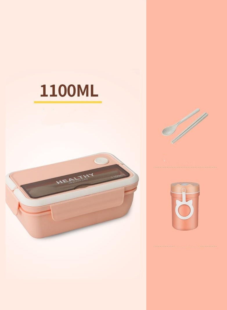 XiuWoo 4-Piece Lunch Box Set 1100ML Bento Box With Dinner Cup And Cutlery-Pink  - Image 1