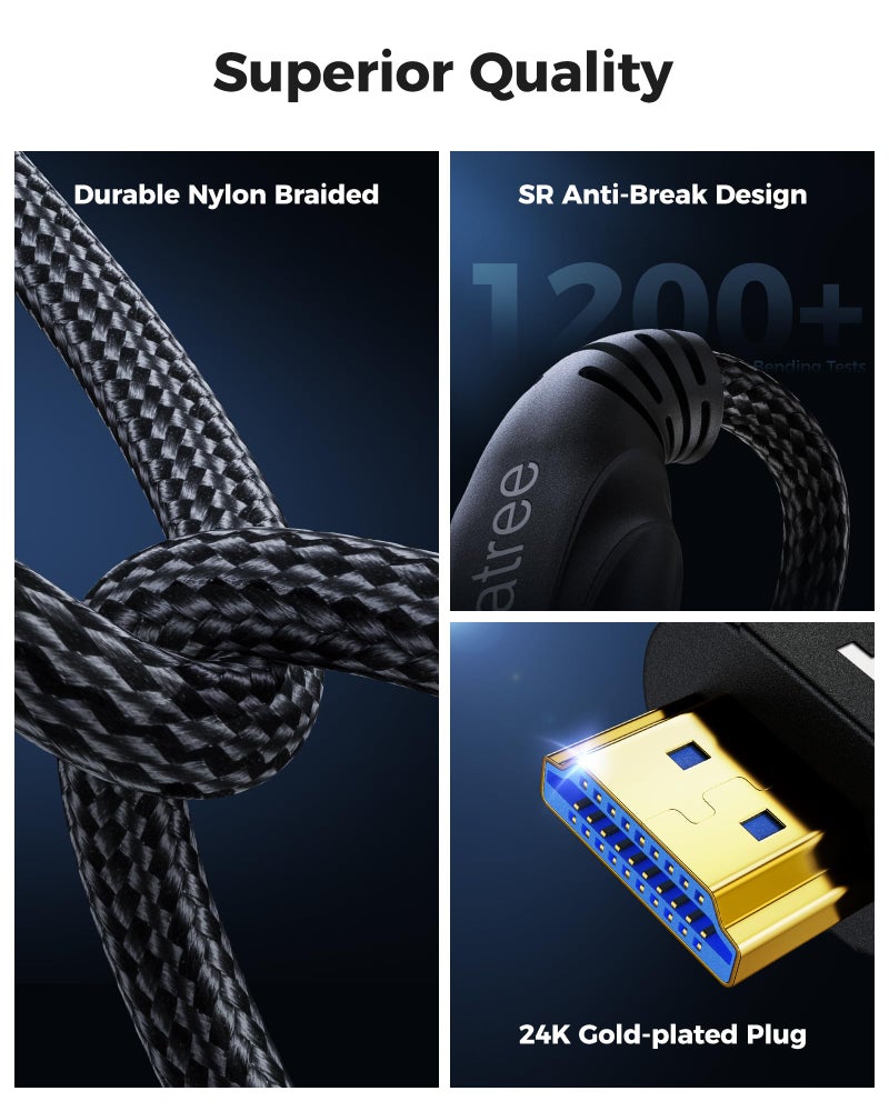 Cratree 8K HDMI Cable 6.6FT - Ultra High Speed HDMI Cable/Certified/4K 120hz/8K 60hz/48Gbps/Braided/eARC/HDCP 2.2&2.3 - Compatible for Blu-ray/HDTV/PS5/Monitor - Image 3