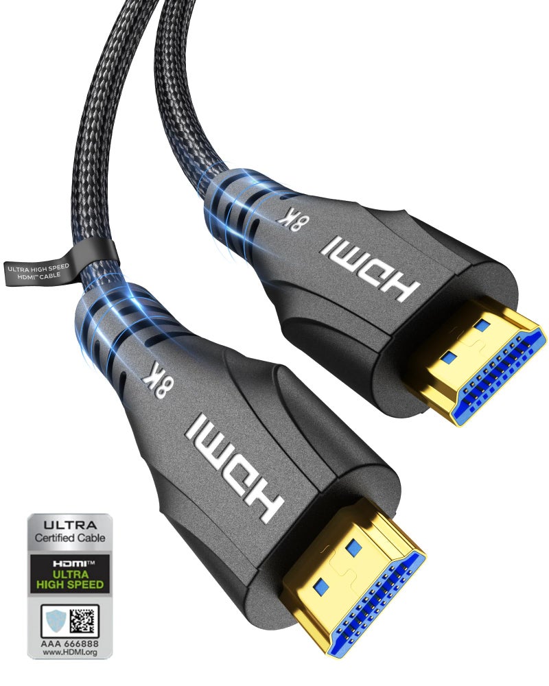 Cratree 8K HDMI Cable 6.6FT - Ultra High Speed HDMI Cable/Certified/4K 120hz/8K 60hz/48Gbps/Braided/eARC/HDCP 2.2&2.3 - Compatible for Blu-ray/HDTV/PS5/Monitor - Image 1