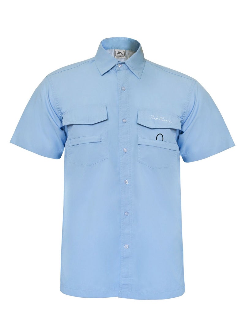BOB MARLIN - Marlin Upf50+ Uv Protection Button Up Fishing Shirts Blue - Image 1