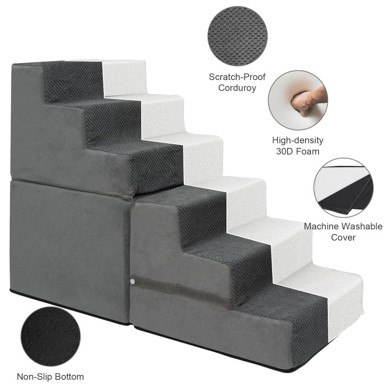 YU YUSING Dog Stairs for Small Dogs, 6-Step Dog Steps for High Bed, High-Density Foam Pet Stairs with Non-Slip Removable Washable Cover to Get on Bed - Image 4