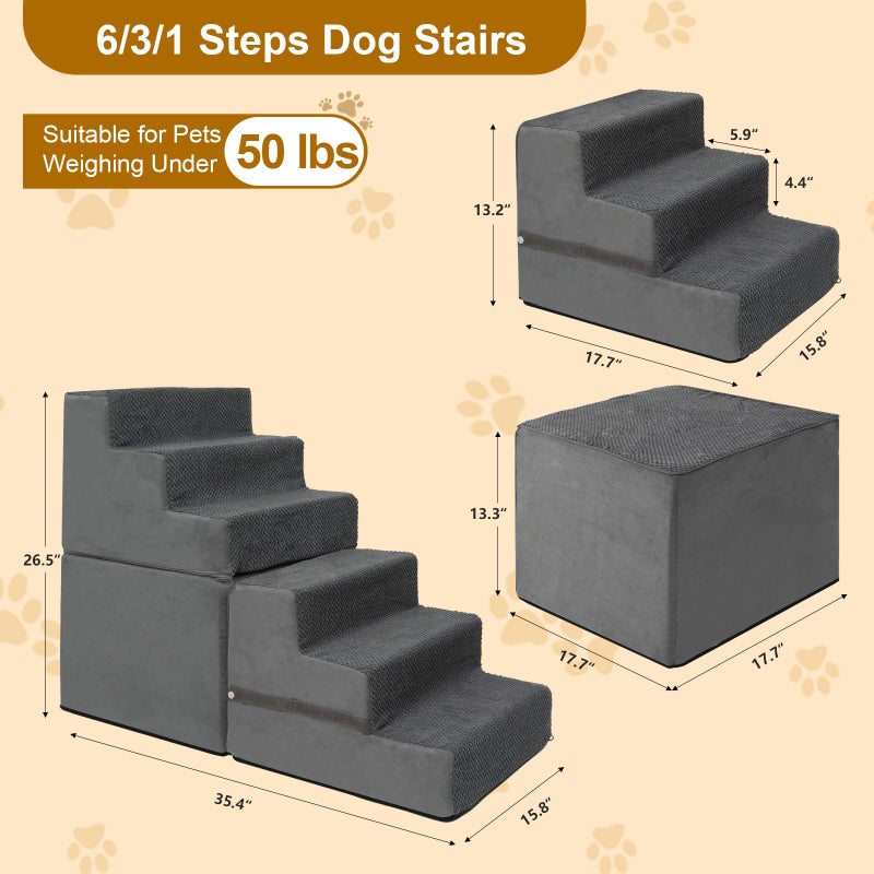YU YUSING Dog Stairs for Small Dogs, 6-Step Dog Steps for High Bed, High-Density Foam Pet Stairs with Non-Slip Removable Washable Cover to Get on Bed - Image 2