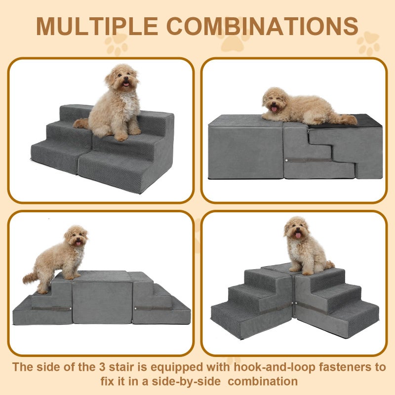 YU YUSING Dog Stairs for Small Dogs, 6-Step Dog Steps for High Bed, High-Density Foam Pet Stairs with Non-Slip Removable Washable Cover to Get on Bed - Image 3