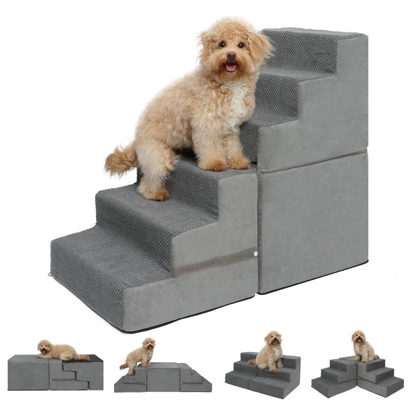 YU YUSING Dog Stairs for Small Dogs, 6-Step Dog Steps for High Bed, High-Density Foam Pet Stairs with Non-Slip Removable Washable Cover to Get on Bed - Image 1