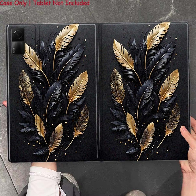 غطاء TPU هجين لـ Redmi Pad مع حامل قلم أسود ذهبي ريشة - Image 5