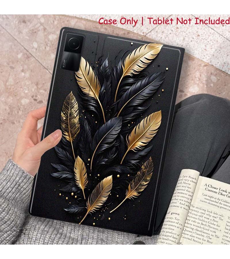 غطاء TPU هجين لـ Redmi Pad مع حامل قلم أسود ذهبي ريشة - Image 2
