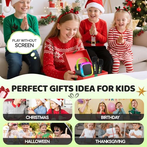 IROO Mini Karaoke Machine for Kids 2026 TOP Toys Birthday Valentines Day Gifts Ideas for Girls Ages 4 5 6 7 8 9 10 12 Years Old Portable MP3 Player with 2 Wireless Mics for Family Home Party - Image 5