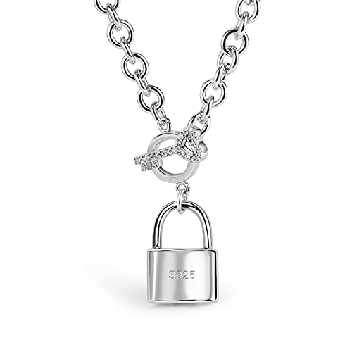 Dankadi Women 925 Sterling Silver Key Lock Pendant Necklace Fashion Solid Silver Rolo Chain Charm Choker Accessories Fine Jewelry Gift (20 inches) - Image 1