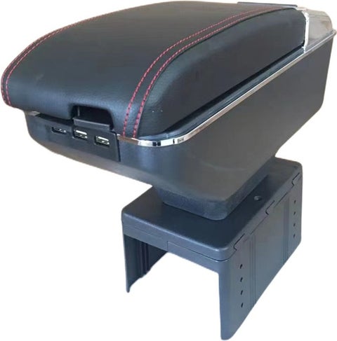 Upgradable Sliding Armrest with USB Port - Black / Red Stitching / ICKO67-SK