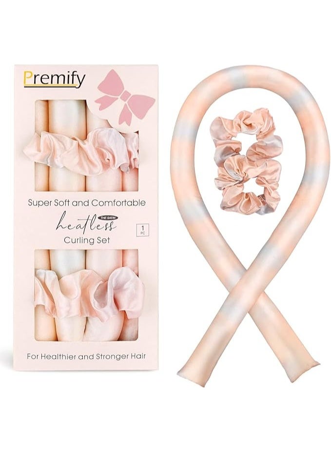 Premify Satin Heatless Hair Curler, 3pcs Overnight Curling Set, Rod & Headbands for Short & Long Hair, Curls & Wrap Curlers (Pink TieDye) - Image 1