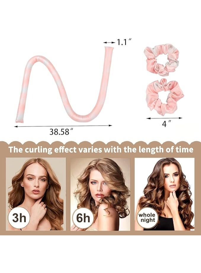 Premify Satin Heatless Hair Curler, 3pcs Overnight Curling Set, Rod & Headbands for Short & Long Hair, Curls & Wrap Curlers (Pink TieDye) - Image 3