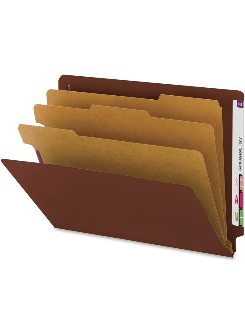 Smead Smead 100% Recycled End Tab Pressboard Classification File Folder with SafeSHIELD Fasteners, 3 Dividers, 3" Expansion, Letter Size, Red, 10 per Box (26865)  - Image 2