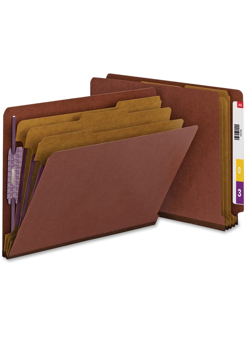 Smead Smead 100% Recycled End Tab Pressboard Classification File Folder with SafeSHIELD Fasteners, 3 Dividers, 3" Expansion, Letter Size, Red, 10 per Box (26865)  - Image 1