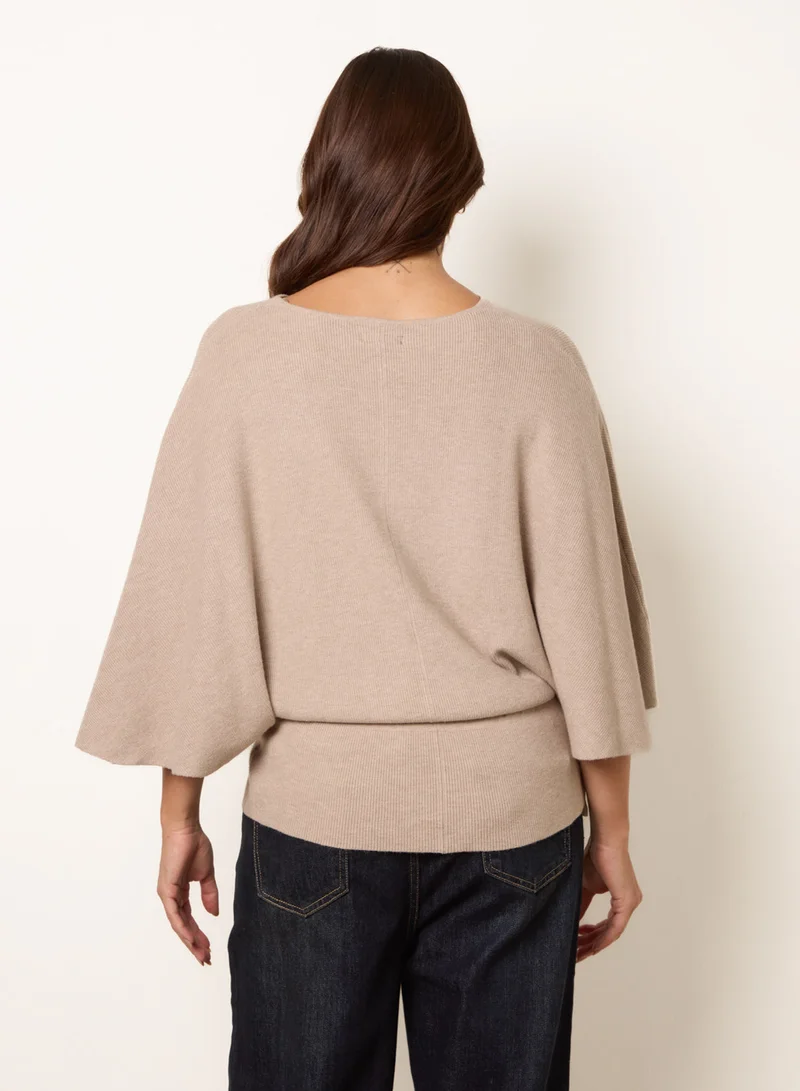بلو فانيلا Tie Waist Batwing Knit Jumper