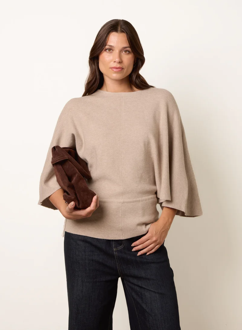 بلو فانيلا Tie Waist Batwing Knit Jumper
