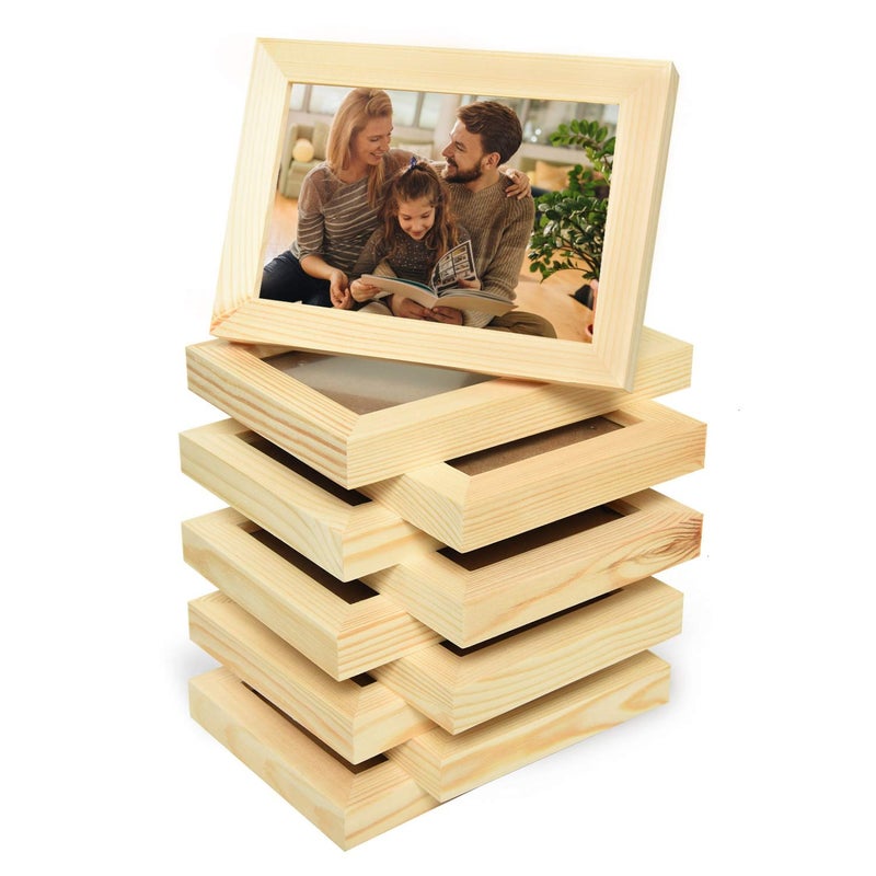Vumdua 10 Pack Wood Picture Frames for Crafts Unfinished Wood Photo Frames Craft Frames Set for Arts Crafts DIY Painting Projects  for Adults and Kids Craft 5 x7 Frame Size Holds 4 x6 Pictures
