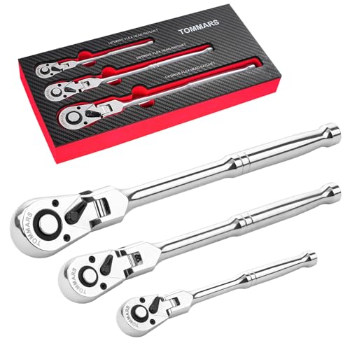 TOMMARS Flex-Head Ratchet Set, 1/4", 3/8", 1/2" Drive Flexible Ratchet Handle Wrench 72-Tooth Quick-Release Reversible Gift for Men Mechanic Hand Tools - Image 1