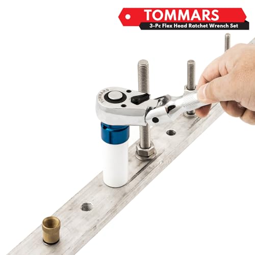 TOMMARS Flex-Head Ratchet Set, 1/4", 3/8", 1/2" Drive Flexible Ratchet Handle Wrench 72-Tooth Quick-Release Reversible Gift for Men Mechanic Hand Tools - Image 2