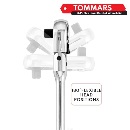TOMMARS Flex-Head Ratchet Set, 1/4", 3/8", 1/2" Drive Flexible Ratchet Handle Wrench 72-Tooth Quick-Release Reversible Gift for Men Mechanic Hand Tools - Image 3