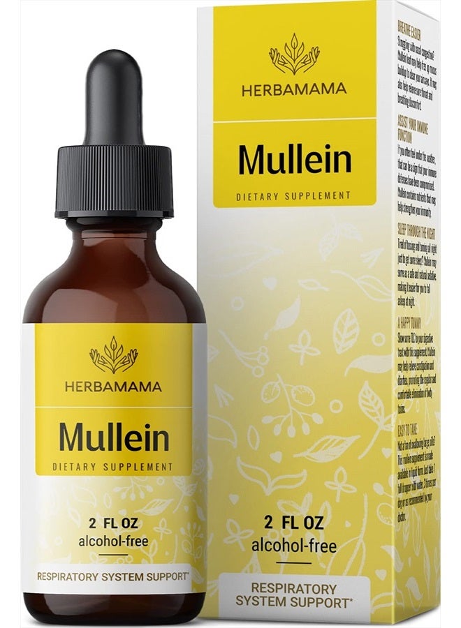 HERBAMAMA Mullein Leaf Tincture - Lung Cleanse - Vegan Lung Detox - Respiratory Health and Immune Support Drops - Natural Supplement Liquid Extract 2 fl.oz. - Image 1