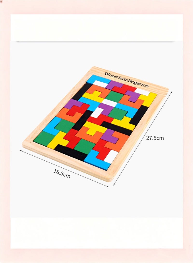 Wooden Tetris Puzzle Brain Teasers Toy Tangram Jigsaw Intelligence Colorful 3D Russian Blocks Game STEM Montessori Educational Gift for Baby Kids - Image 2