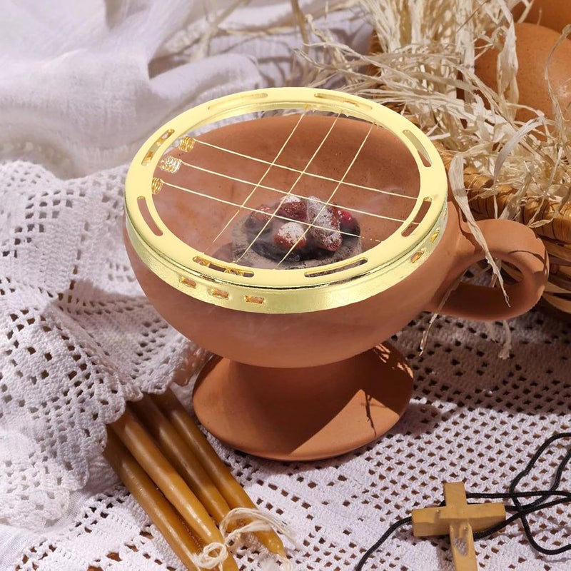 HOOTNEE صينية مبخرة معدنية للبخور المخروطي والعصي، حامل مبخرة للعلاج العطري مع رف موقد فحم للحرق العطري - Image 4