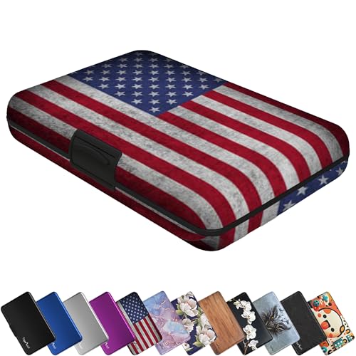 TopMost Aluminum Wallet, Card Case Wallet, Metal Rfid Credit Card Holder for Men & Women, 6 Cotton Slots for 12 Cards And Bills, Rfd Protective (USA Flag) - Image 1