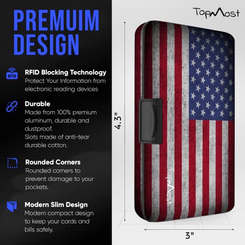 TopMost Aluminum Wallet, Card Case Wallet, Metal Rfid Credit Card Holder for Men & Women, 6 Cotton Slots for 12 Cards And Bills, Rfd Protective (USA Flag) - Image 2