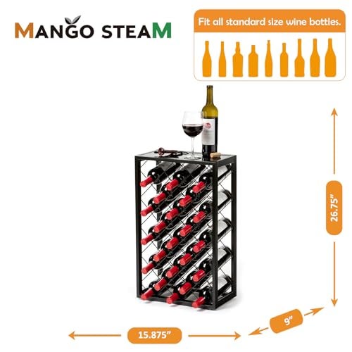 Mango Steam 23 Bottle Black Wine Rack with Glass Top Shelf, Free Standing for Home, Kitchen and Bar - Image 4