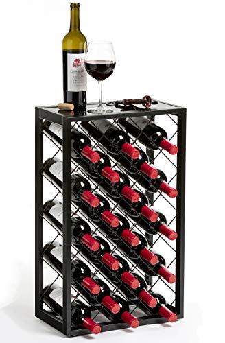 Mango Steam 23 Bottle Black Wine Rack with Glass Top Shelf, Free Standing for Home, Kitchen and Bar - Image 1
