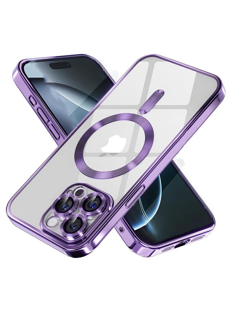 Premium Soft Clear Case for iPhone 15 Pro Max Camera Lens Full Protection, Compatible with MagSafe Wireless Charging, Shockproof Electroplated TPU Phone Cover iPhone 15 Pro Max 6.7 Inch 2023 -Purple - Image 1