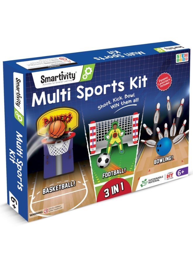 Smartivity 3in1 Basketball, Soccer, Bowling I Indoor Sports Game for Kids 6-12 Years Old I for Boys & Girls | DIY STEM Toy for Kids 6,7,8,9,10,11,12, Years I Wooden Construction Kit - Image 1