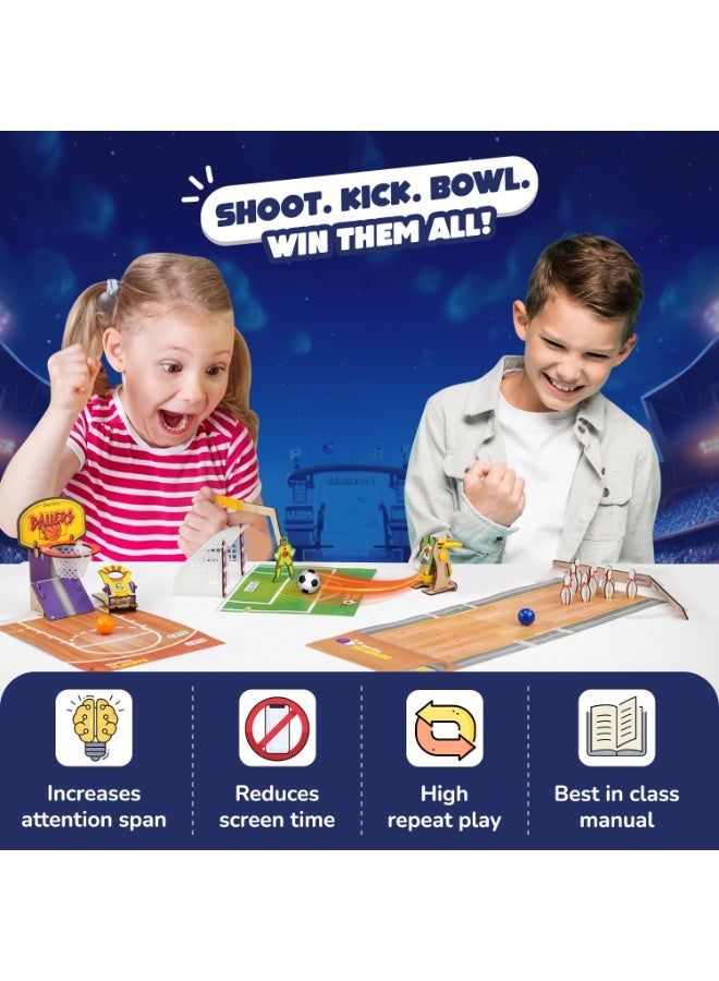 Smartivity 3in1 Basketball, Soccer, Bowling I Indoor Sports Game for Kids 6-12 Years Old I for Boys & Girls | DIY STEM Toy for Kids 6,7,8,9,10,11,12, Years I Wooden Construction Kit - Image 2