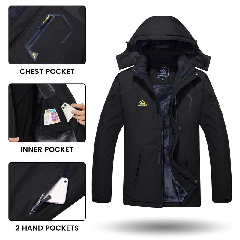 TACVASEN Winter Jacket for Men Skiing Warm Fleece Jackets Hooded Water Resistant Rain Jacket Black Thermal Snowboarding Jacket Windbreaker for Cold Weather - Image 5