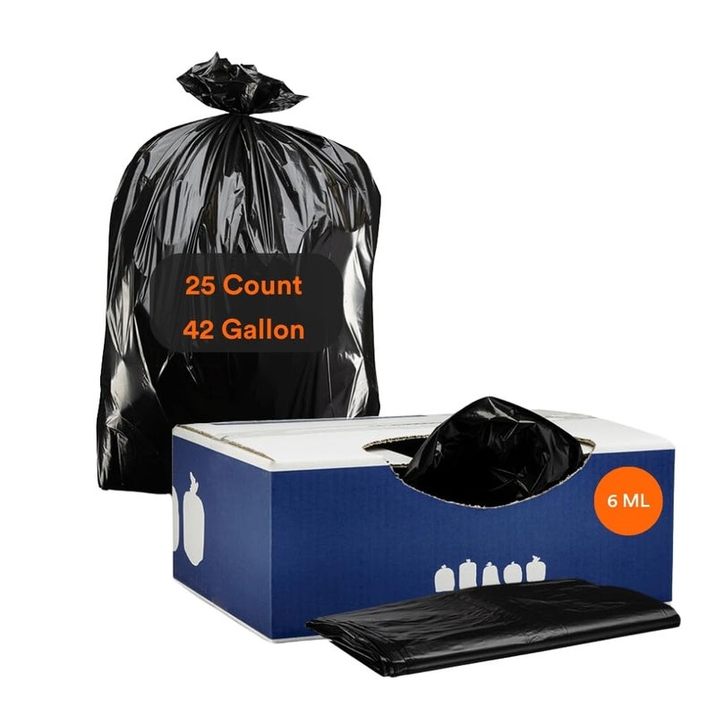 Plasticplace Contractor Trash Bags 42 Gallon 60 Mil Black Heavy Duty Garbage Bag 33 x 48 25 Count