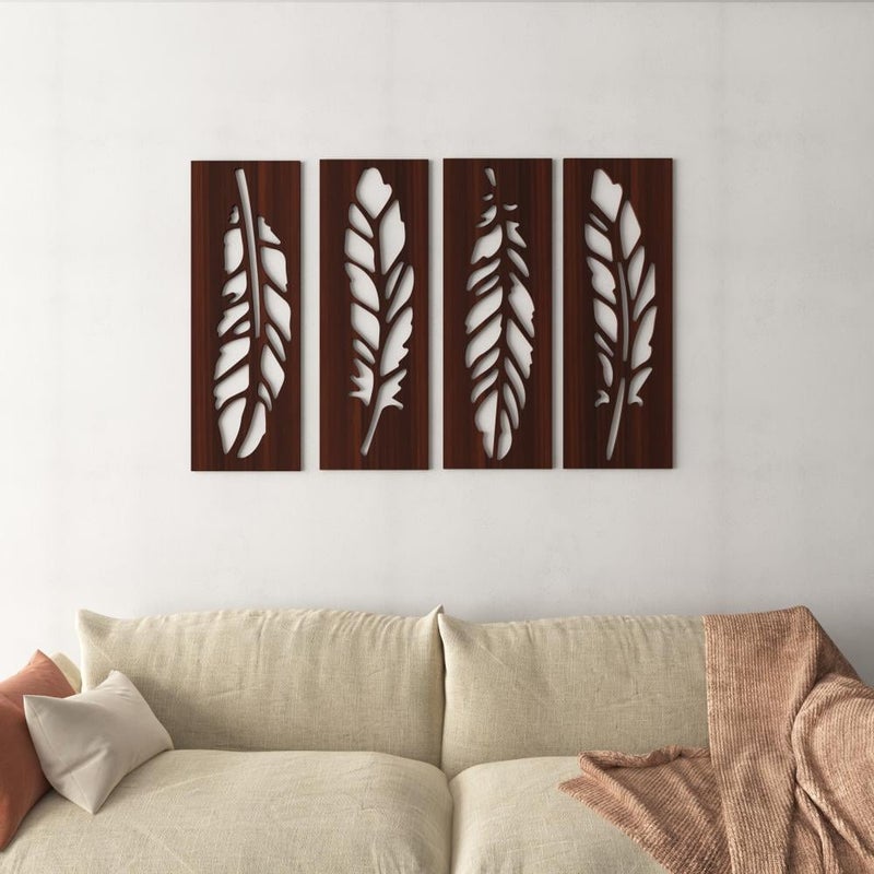 Marktna Decorative wooden panel with a feather pattern, measuring 80x60 cm - Image 1