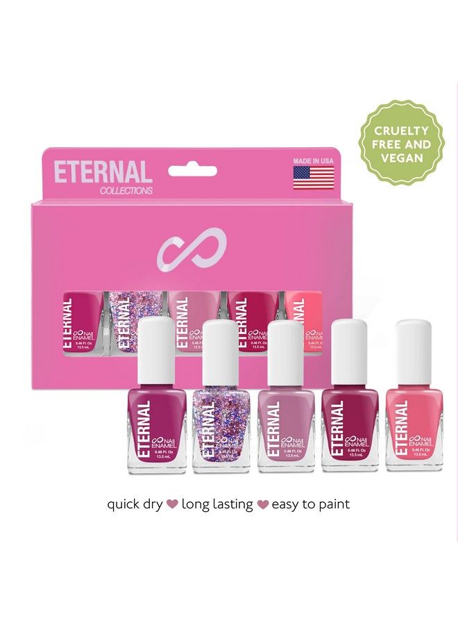 ETERNAL طقم طلاء أظافر (بينكفيتي) 13.5 مل 5 قطع ألوان لامعة مع تركيبة سريعة الجفاف وطويلة الأمد لتصميم الأظافر في المنزل هدايا لعيد الأم والنساء صنع في الولايات المتحدة - Image 3