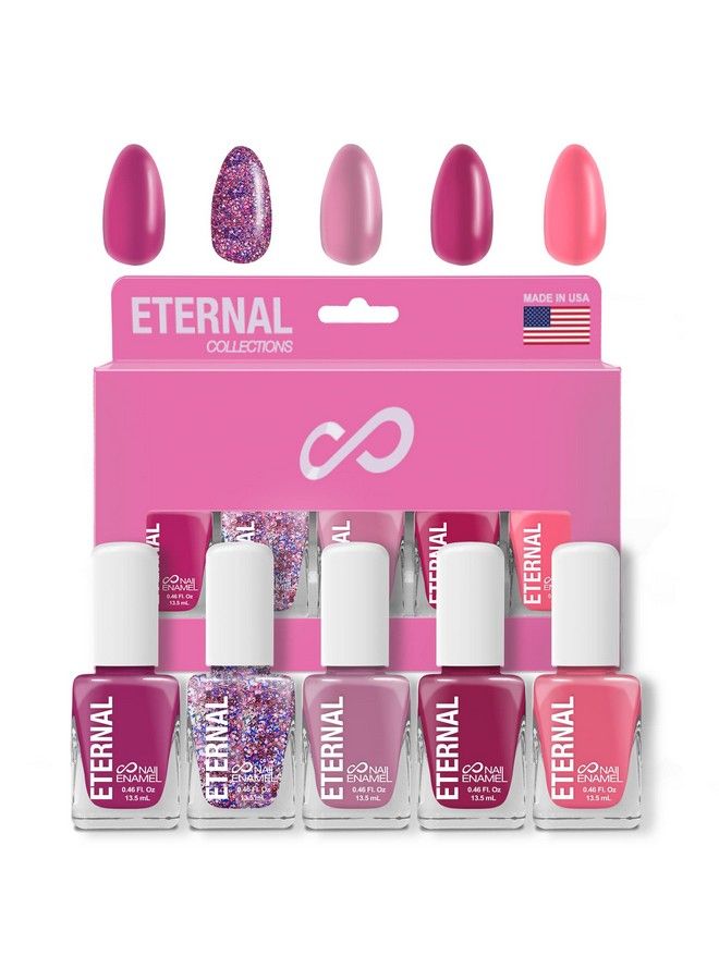 ETERNAL طقم طلاء أظافر (بينكفيتي) 13.5 مل 5 قطع ألوان لامعة مع تركيبة سريعة الجفاف وطويلة الأمد لتصميم الأظافر في المنزل هدايا لعيد الأم والنساء صنع في الولايات المتحدة - Image 1
