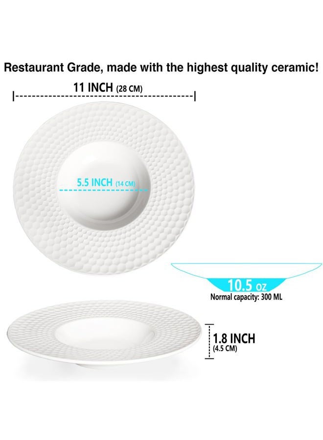 Creativity Home Soup Bowls Soup Plate Porcelain Pasta Bowl Set of 4 Shallow Bowl Plates, 10 oz Rimmed Bowls with Rim, Microwave ovens and refrigerators safe (11 INCH) - Image 2