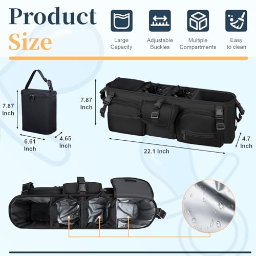 GDNasist Double Stroller Organizer Compatible with Bob Duallie and Baby Jogger City Mini GT2, Double Baby Stroller Accessories with Cooler Bag, Parent Console Double Jogging Stroller Caddy, Black - Image 3