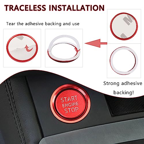 carleef Audi Aluminum Engine Start Button Cover with Metal Ring for Car Decorations (Red) - Image 4