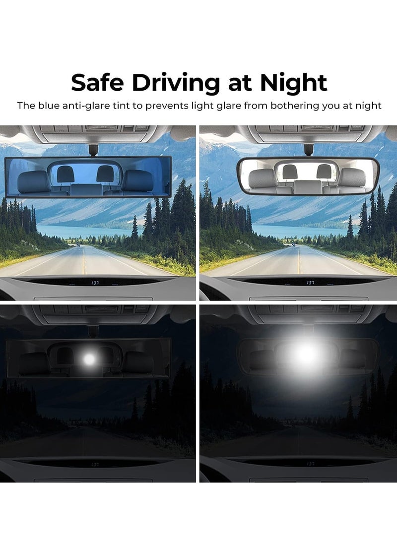 SYOSI مرآة الرؤية الخلفية، مرآة الرؤية الخلفية البانورامية المحدبة العالمية مقاس 11.81 بوصة، مرآة الرؤية الخلفية ذات الزاوية العريضة الداخلية القابلة للتثبيت، تقلل من النقطة العمياء بشكل فعال لسيارات الدفع الرباعي والشاحنات باللون الأزرق - Image 3