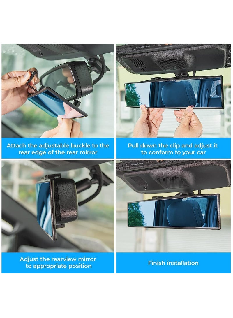 SYOSI مرآة الرؤية الخلفية، مرآة الرؤية الخلفية البانورامية المحدبة العالمية مقاس 11.81 بوصة، مرآة الرؤية الخلفية ذات الزاوية العريضة الداخلية القابلة للتثبيت، تقلل من النقطة العمياء بشكل فعال لسيارات الدفع الرباعي والشاحنات باللون الأزرق - Image 5